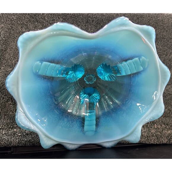 Stunning Opalescent Blue Northwood Glass Klondike Pattern Footed Bowl Antique - Picture 8 of 8